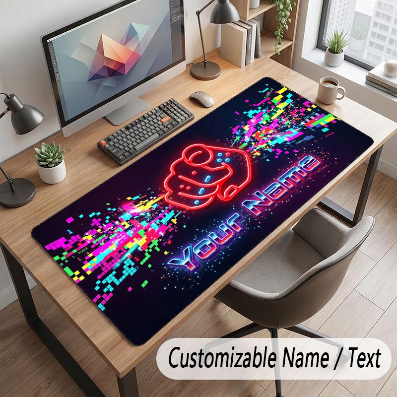 Neon Colorful Theme Customized Mouse Pad Personalized Print Name Text Desk Mat For Home Office Table Decor