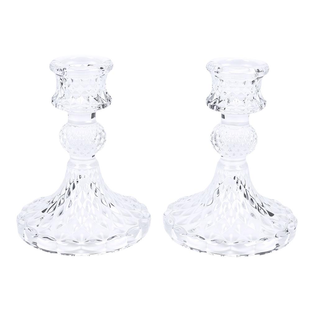 Candlestick Holders Set Clear Glass Taper Candle Holders for Wedding Party Romantic Dinner Festival Windowsill Decor