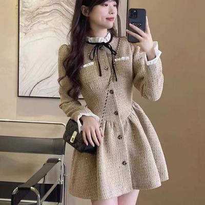 Women's Dresses 2023 New French Fashion Waist Design High-end Dress A-line Skirt Autumn and Winter Dress Chic and Elegant Ladies