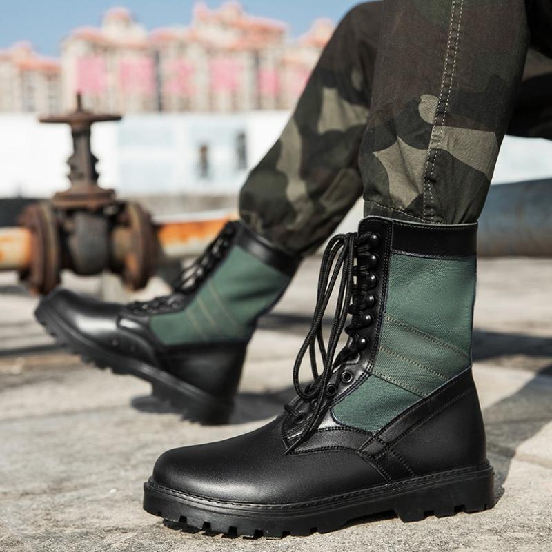 Spring Autumn Designer Mid-high Top Long Boots for Men Stylish Lace-up Breathable Combat Boots Designer Brand Botas Para Hombre