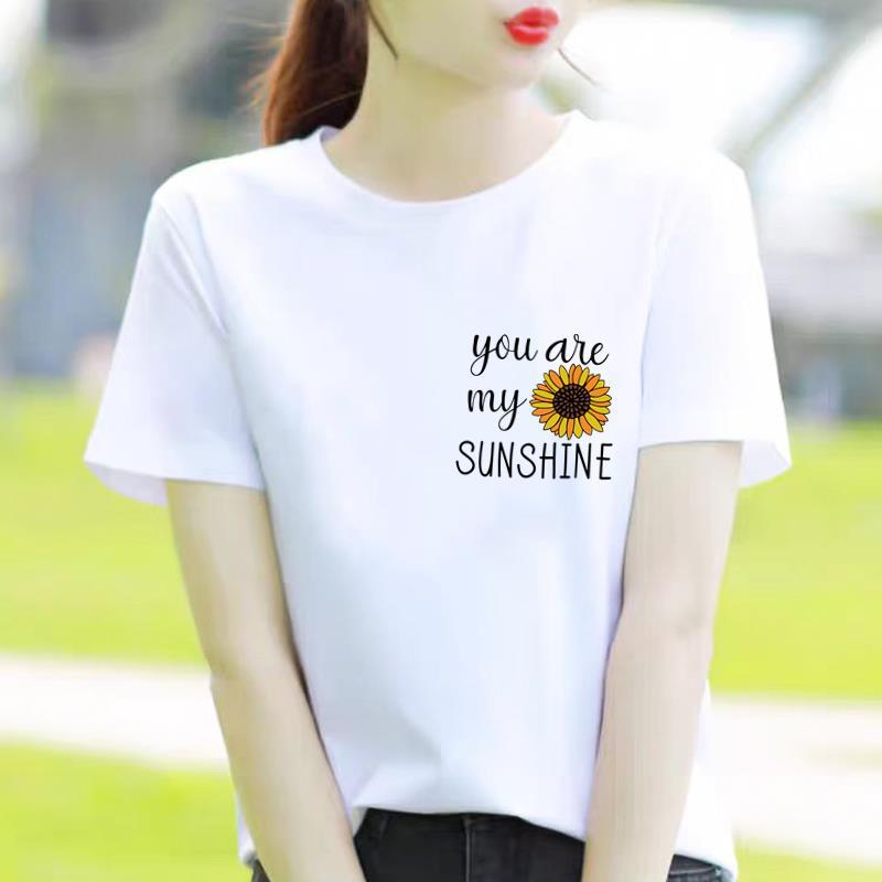 Bottom Shirt Ins Sweet Simple Flowers Round Neck Wear FeUnisex Print Fashion Internet Celebrity Commuter Shortsleeved Tshirt
