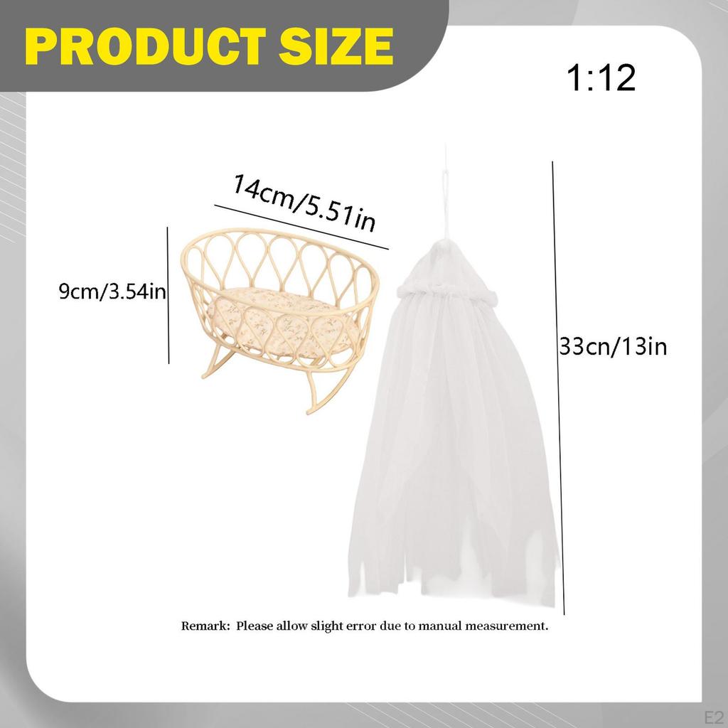 1/12 Cradle and Canopy Set Crib Bed DIY Accs Miniature Doll House Furniture for Handcraft