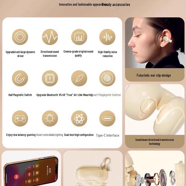 Bone Conduction True Wireless In-Ear Bluetooth Headphones 2025, Clip-On Over-Ear Style for Men & Women Sports.