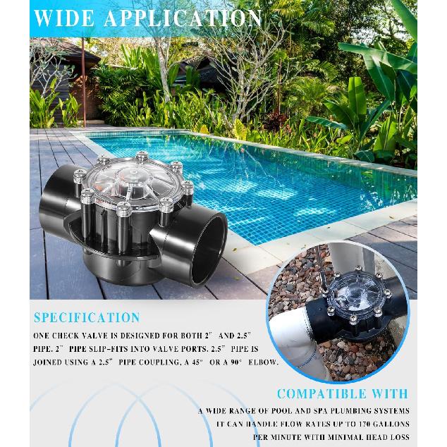 Replacement for Jandy 7305 Check Valve 180 Degree 2 Inch to 2.5 Inch Check Valve Compatible with Straight Through Flow Fit for Pools and Spas