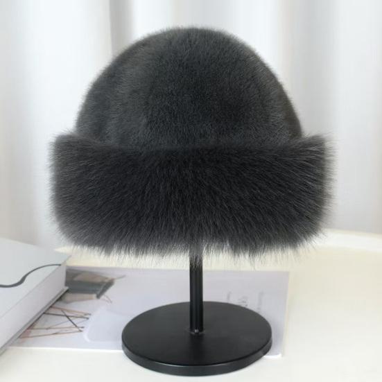 Faux Fur Winter Bucket Hat Solid Color Soft Texture Thickened Warm Plush Hat Gentle