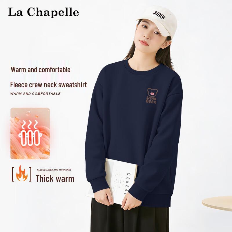 La Chapelle Women s Plush-Lined Round Neck Bear Graphic Sweatshirt M