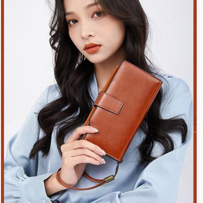 Retro Minimalist Ladies Wallet Versatile Long Large Card Large Capacity Coin Oil Bag Oil Wax Leather Multi Functiona Hand Bag