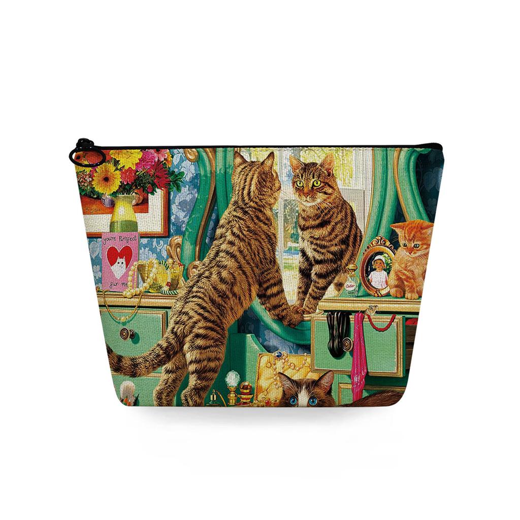 Dam Katt Tryck Sminkväska Toalettartiklar Organisera Reseförvaringsfodral 6784