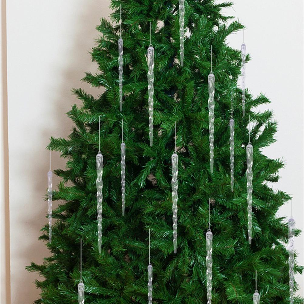 12Pcs Crystal-Clear Icicle Ornaments Icicles Pendant Set Christmas Tree Decoration With Cord For Xmas & Winter Party Decoration