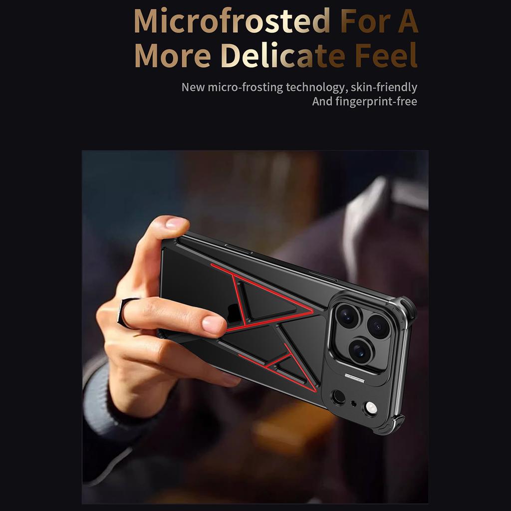 For iPhone 17 Pro Max Bumper Case Four Corner Airbag Kickstand Boardless A-Shape Metal Phone Cover