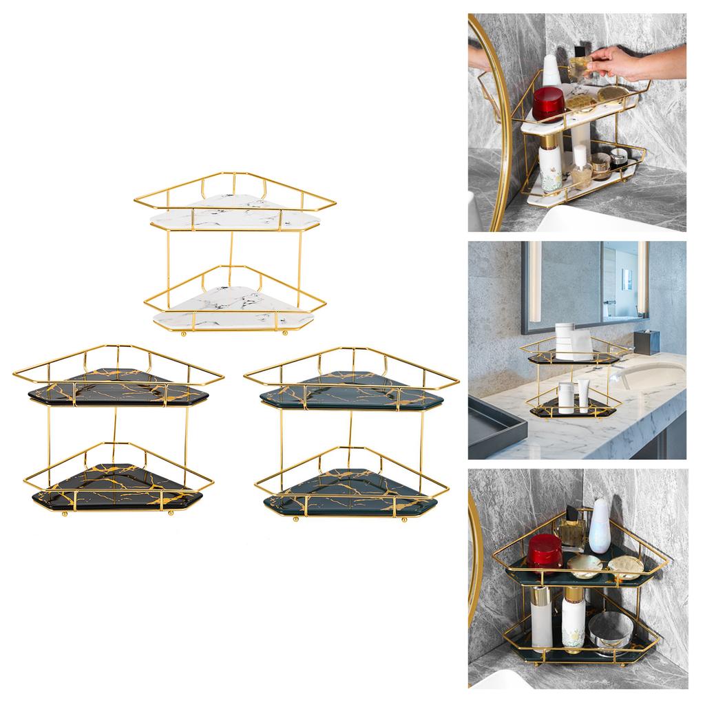 Double-Layer Storage Rack Jewelry Basket Decoration with Ceramic Panel Sundries Display Stand