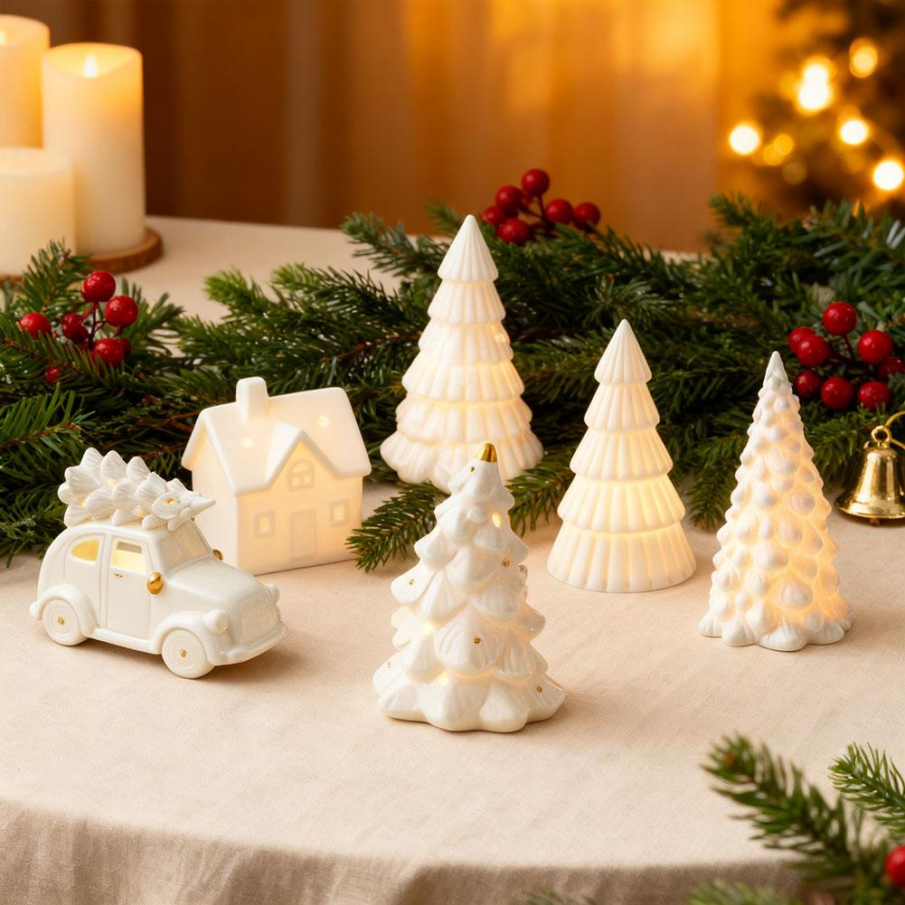 NEW Christmas Ceramic House Desktop Decoration Glowing Christmas Snowhouse Snowman Christmas Tree Decoration Ornament
