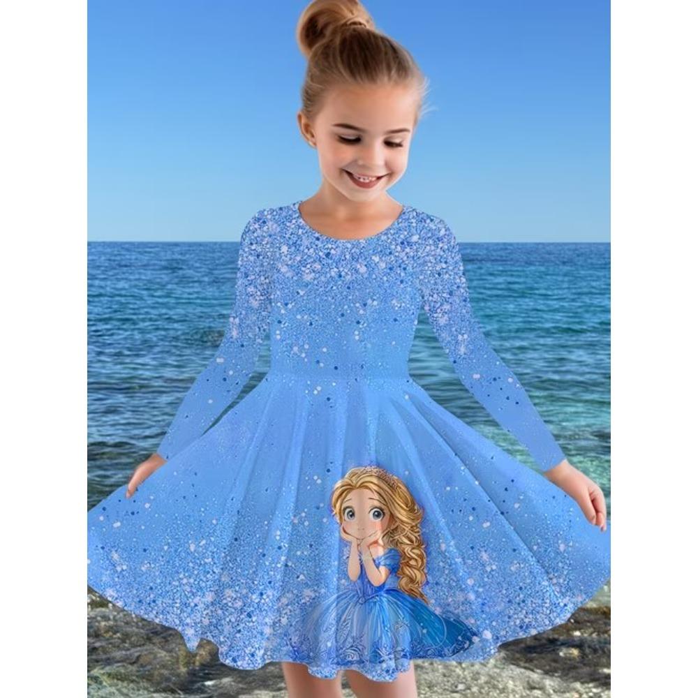 Vestiti Stampati 3D per Bambina Vestito da Festa Corto Manica Corta Principessa Canotta Vestito con Stampa Floreale 3D