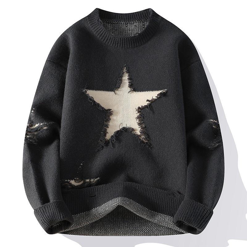 Trendy Men s Cable Knit Wool Star Sweater - Round or Half-high Neck, Unisex Design. 4XL серый