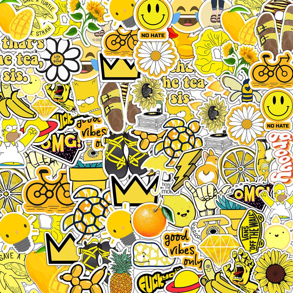 50pcs Cute Waterproof Yellow Orange Stickers For Water Bottle Trunk Journaling