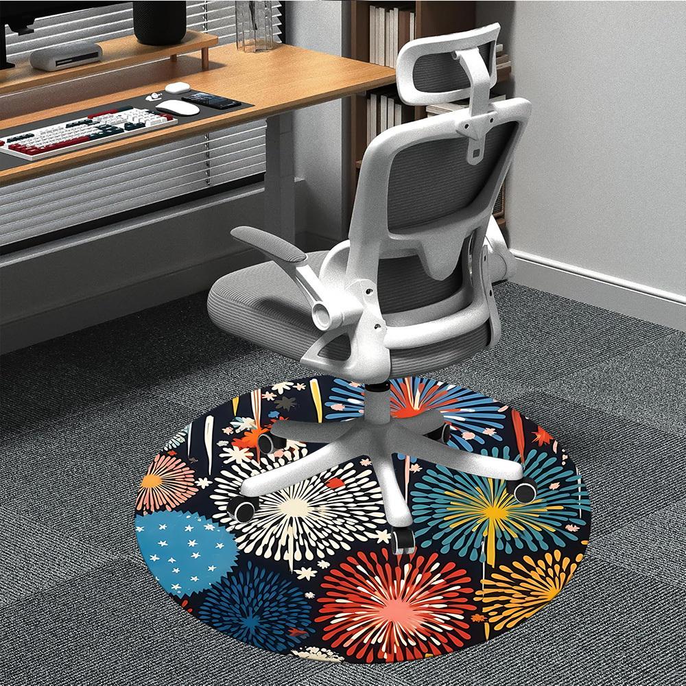 1pc Fireworks Pattern Carpet, Round Non Slip Durable Large Size Office Carpet, Suitable for Office