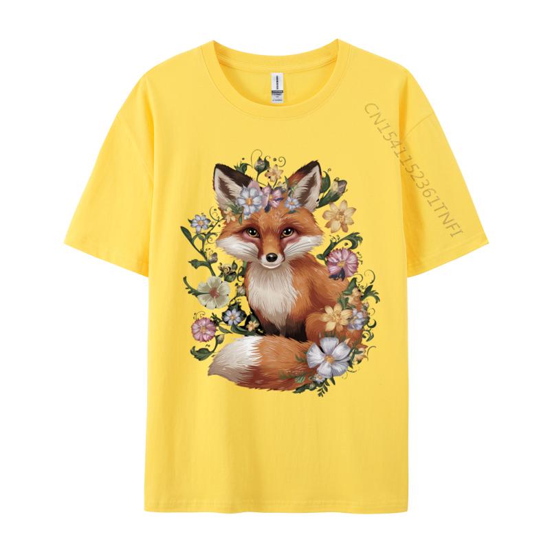 Cute Fox Cottagecore Floral Aesthetic Girls T-Shirts Men T Shirt Funny Vintage Tee Shirt Fast Shipping