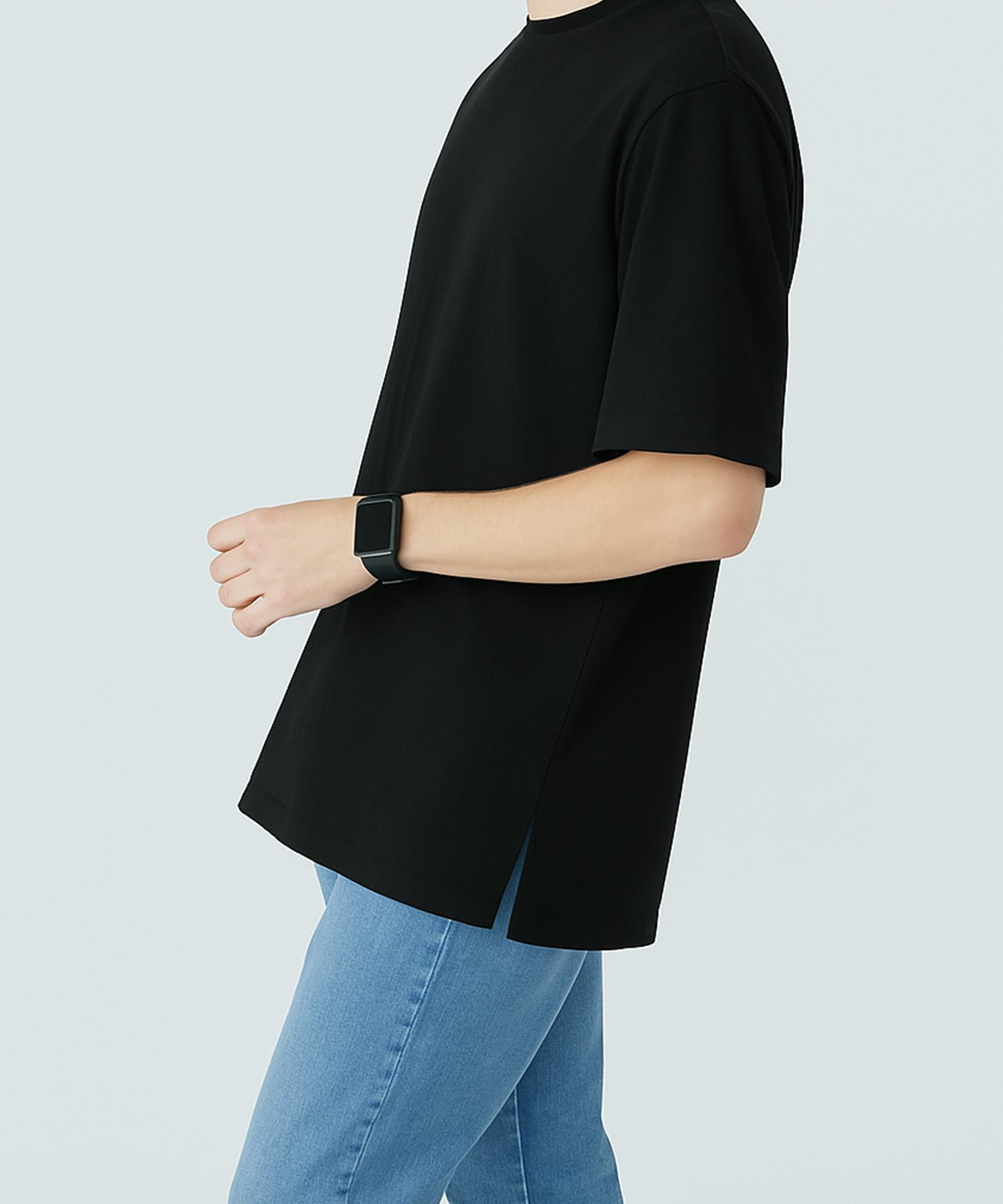 Top Boy Layered Side Slit Plain Oversized Short Sleeve T-Shirt Black Black/2Xl