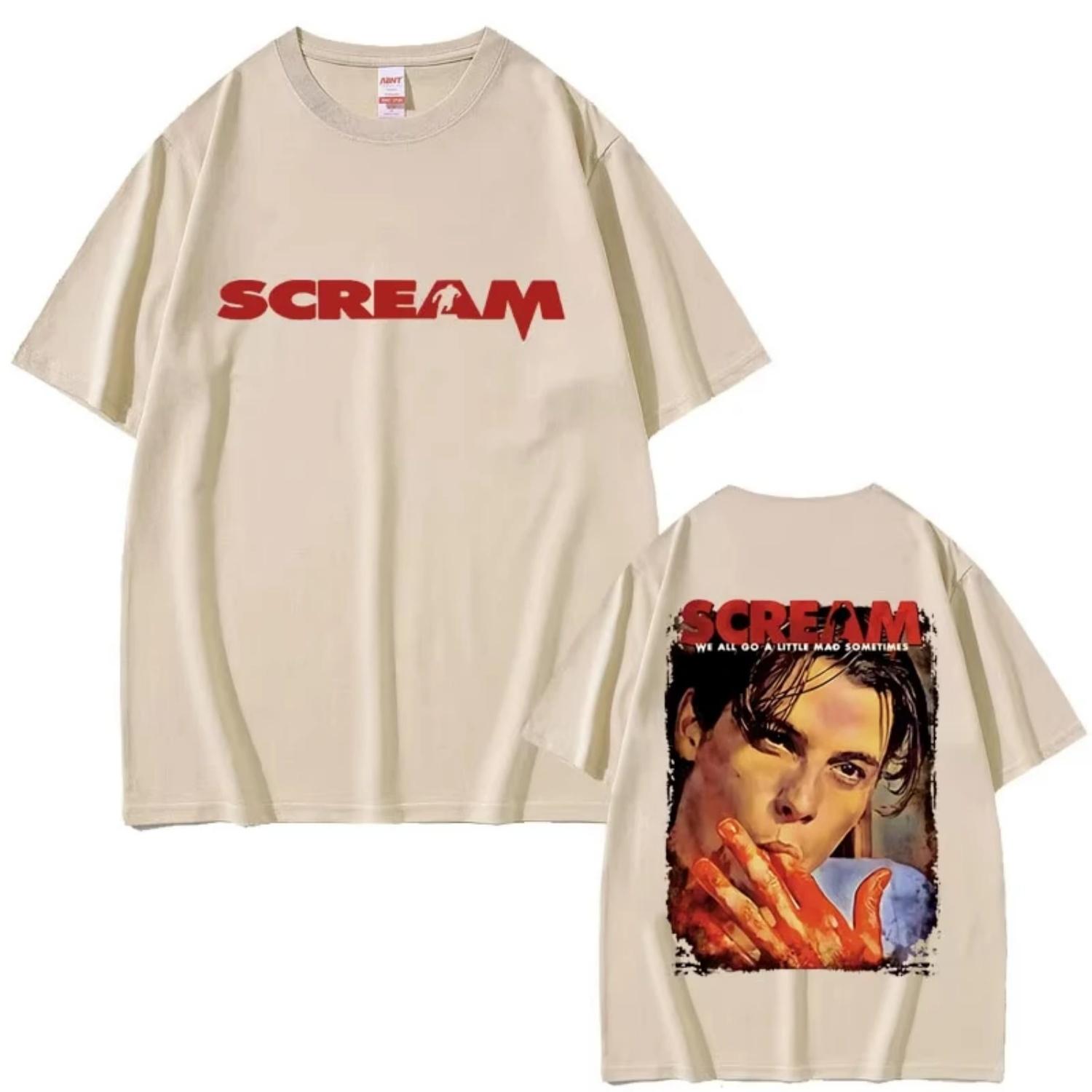 

90s Horror Movie Scream Vintage Graphic T-shirts Billy Loomis Print T-shirt We All Go A Little Mad Billy Halloween Men T Shirts S чёрный