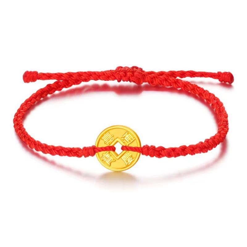 Pure Gold 999 Zodiac Red String Bracelet with Luck Beads for Baby's Full Moon or New Year