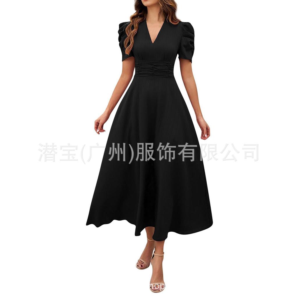 New European and American women's clothing fashion temperament high waist high waist short sleeve dress