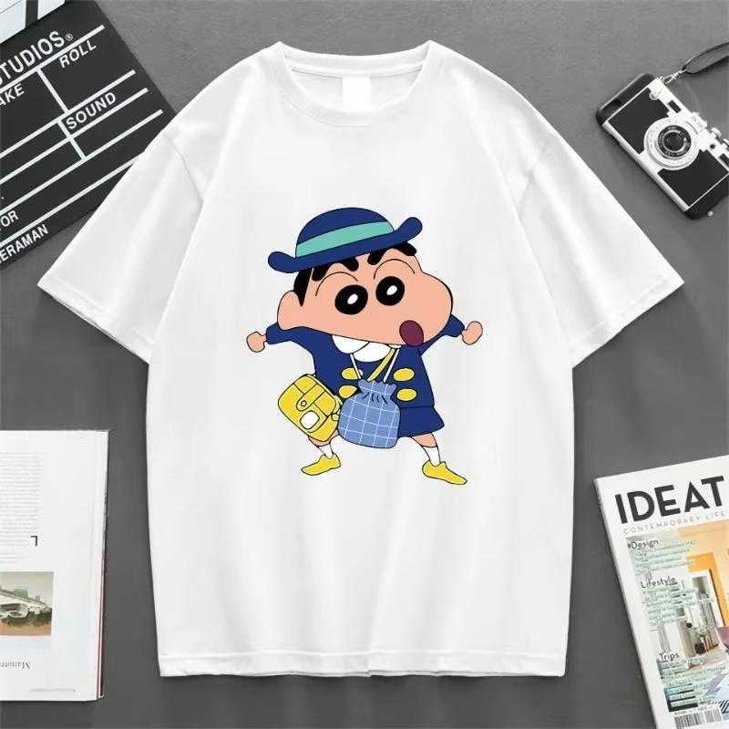 Top Estivo da Donna Stampato Cartoon Shin Chan Crayon, Moda Casual, Girocollo, T-shirt Stampata Harajuku, Cotone, Manica Corta