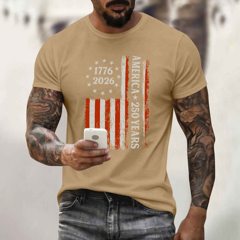 Men's Holiday Print Round Neck Short Sleeve Top Casual Sports Top