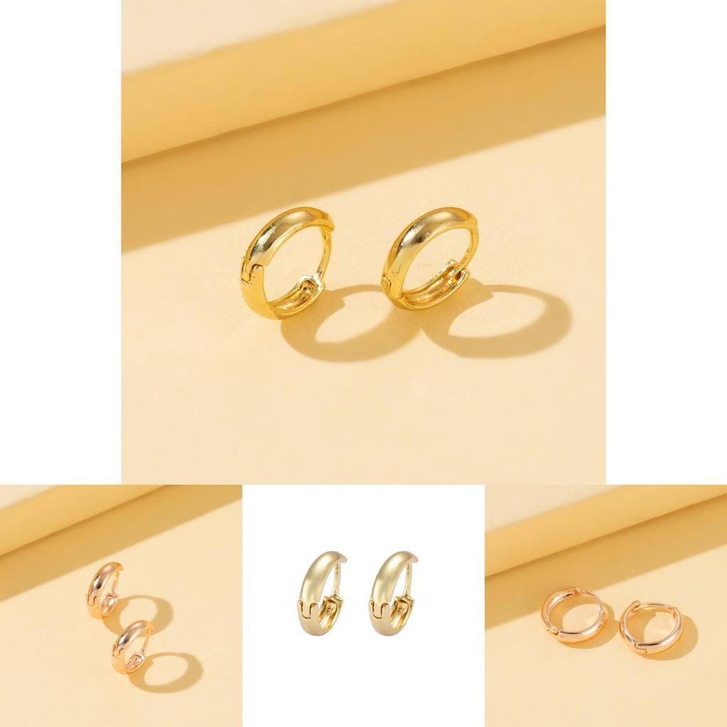 Stylish Alloy Hoop Earrings Modern Geometric Design Gold Silver Rose Gold Women
