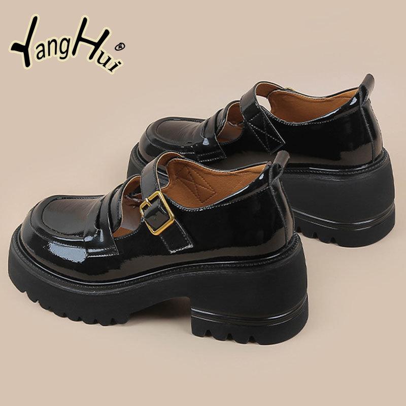 Soft Leather Thick Heel Pumps All-match Casual British Style Mary Janes Platform Shoes for Women 2024 New Fashion Spring Autumn