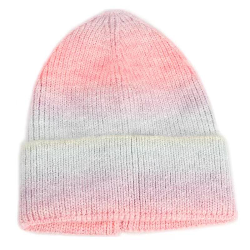 High Quality Unisex Tie-Dye Gradient Knitted Beanie Hat New Rainbow Thick Striped Winter Hat