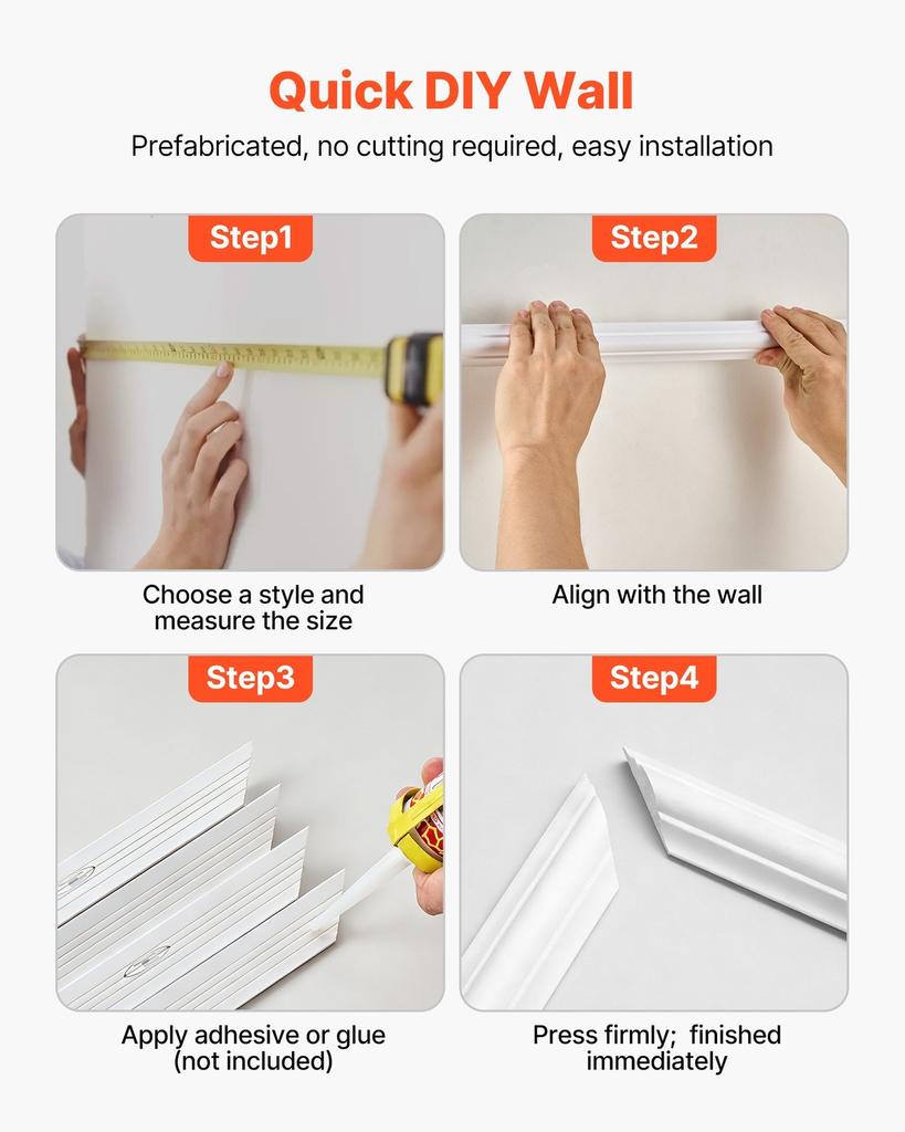 Wall Molding 3 Pack, Wainscoting Panels Kit, Lightweight Paintable Polystyrene, Easy To Install Accent Wall Trim for Interior Décor Living Room,