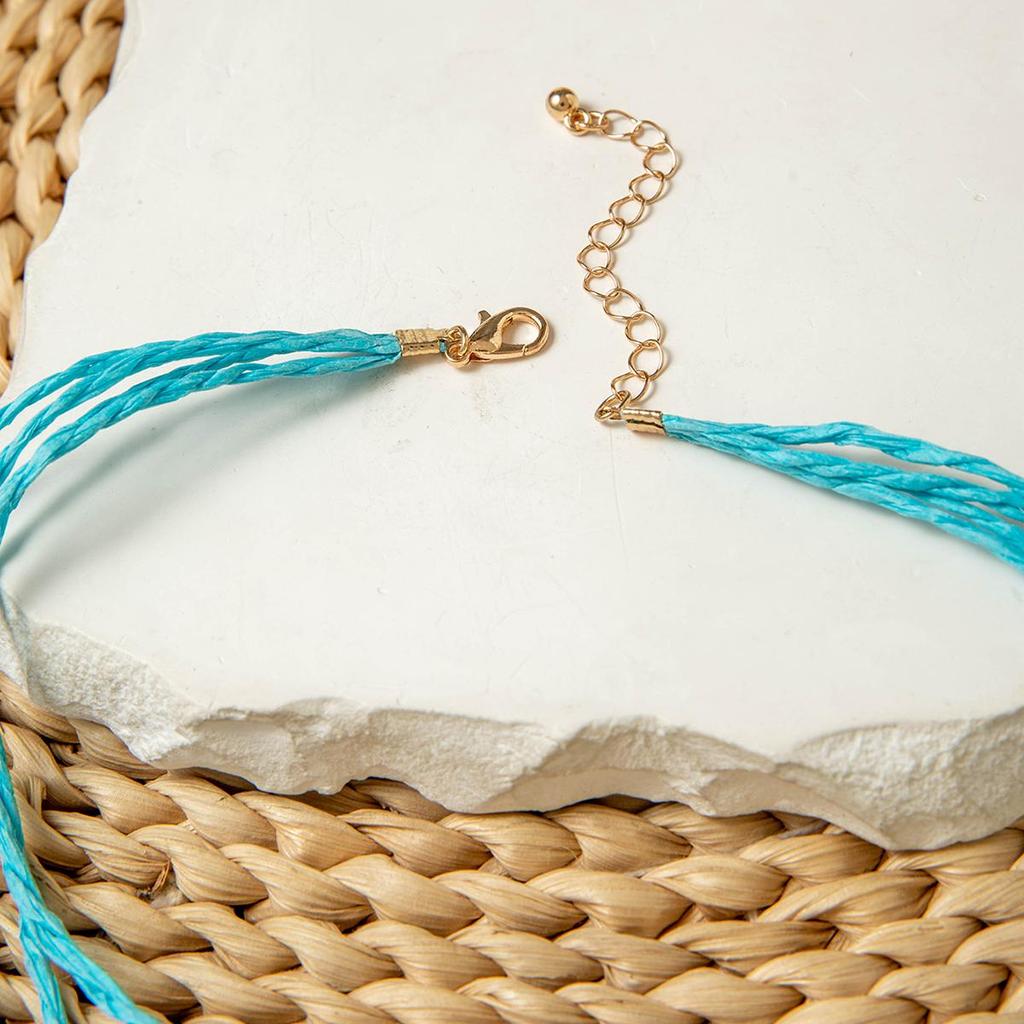 Cross Border Bohemian Style Blue Lafite grass starfish pendant necklace Women Jewelry Beach Style Fake Dopamine Necklace