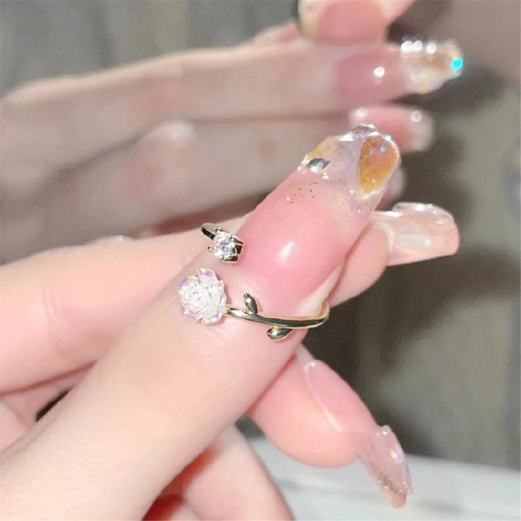 Cubic Zirconia Flower Adjustable Ring Alloy Floral Jewelry For Women Everyday Wear Delicate Craftsmanship Ring