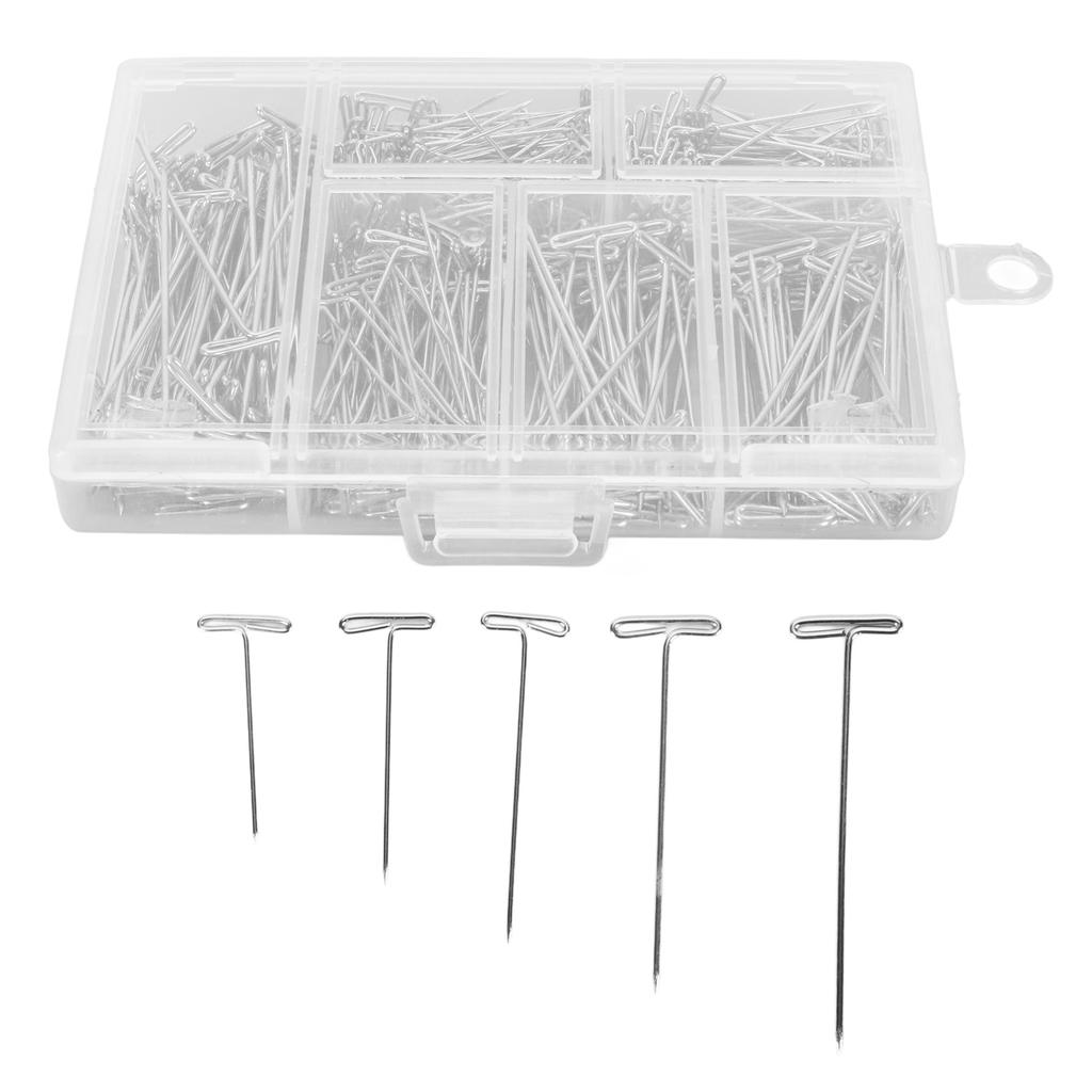 450pcs T Pins Rust Proof Steel Assorted Long Straight Pins with Clear Box for Wig Making Crafts