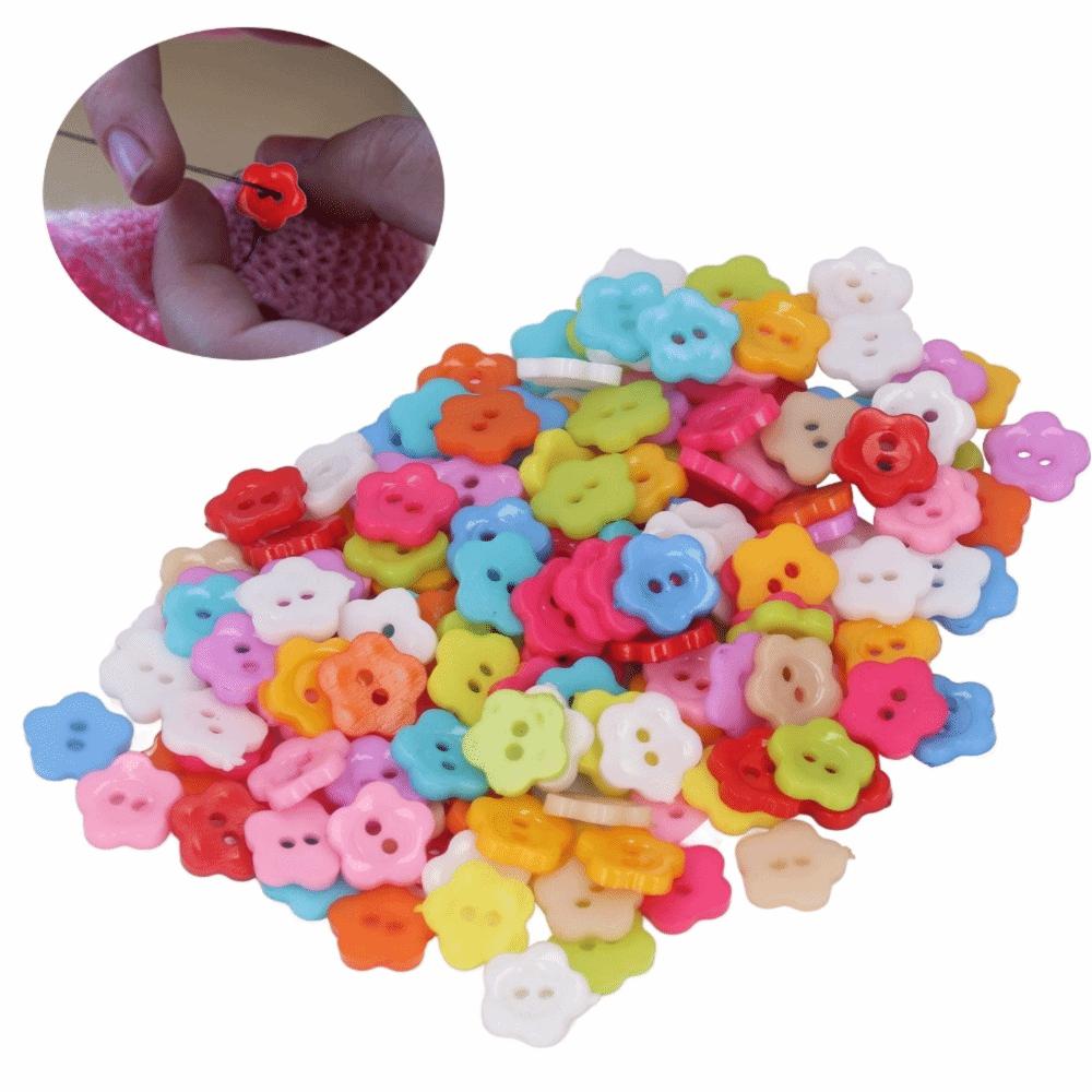 200pcs Colorful Two-Hole Sewing Buttons Two Holes Plastic Buttons Flower Buttons For DIY Crafts