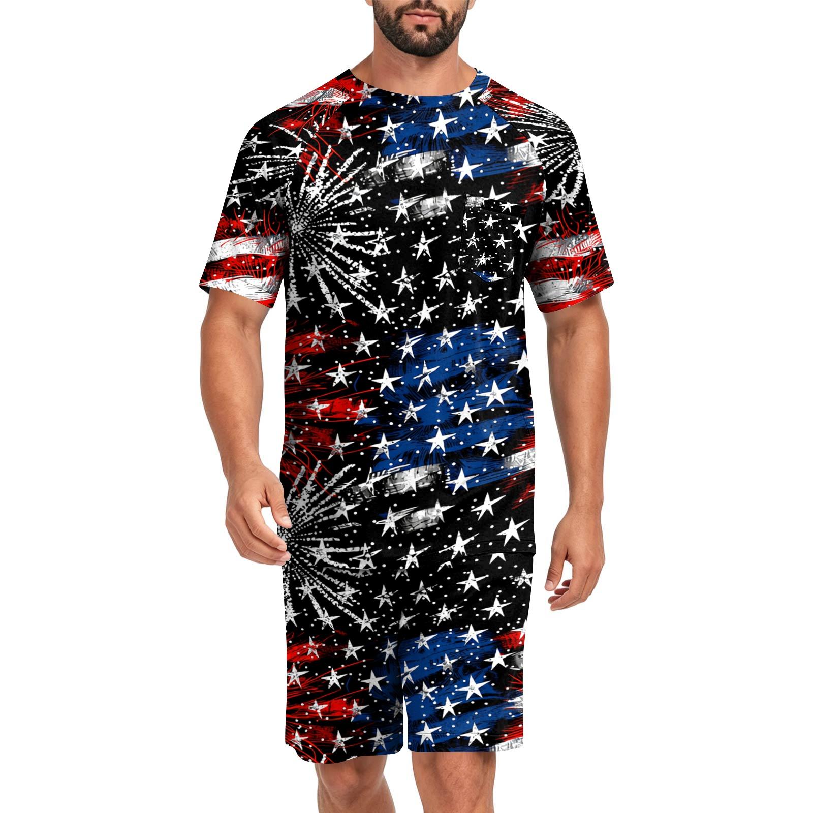 

Men s Short Sleeve Pajama Set Lightweight Breathable Two Piece Sleepwear Top And Shorts Comfortable Fit L чёрный