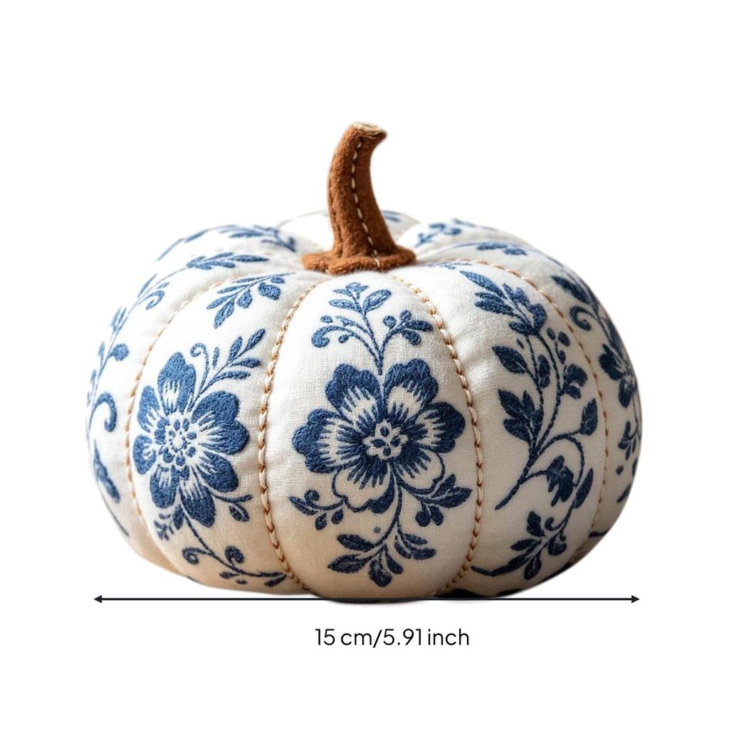 Stitched Material Pumpkin with White Base Thanksgiving Floral Stem Halloween