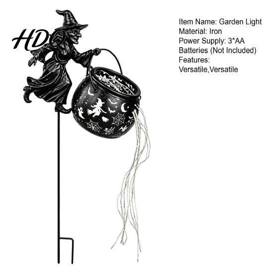 Outdoor Halloween Decorations Witch Cauldron Garden Light Metal Yard Stake with LED String Decorative Sculpture for Lights Waterproof Pot