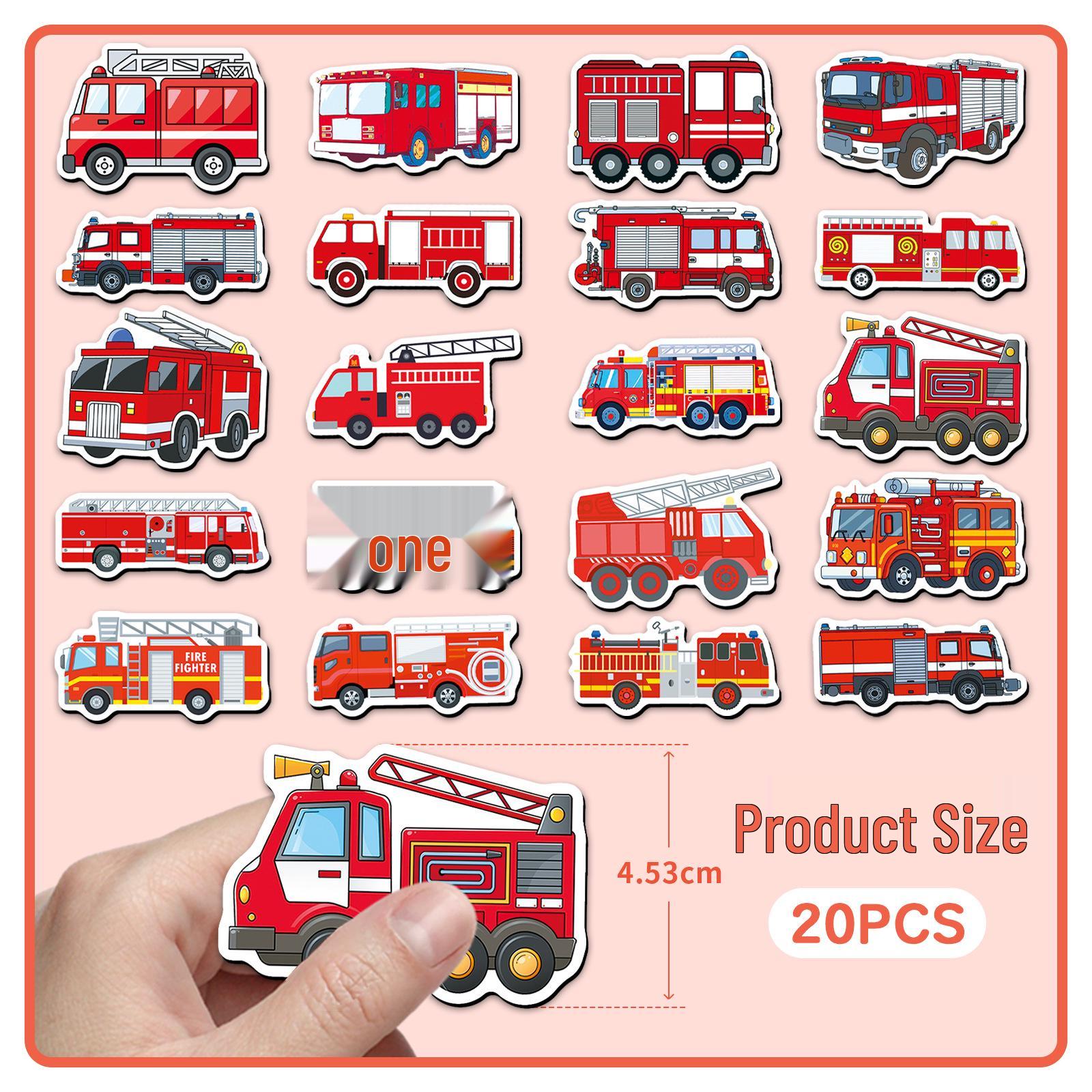 20pcs Fire Truck Soft Magnetic Stickers - Creative Cartoon Vehicles, Waterproof & Personality Magnets for Refrigerators 5.5-8.5CM