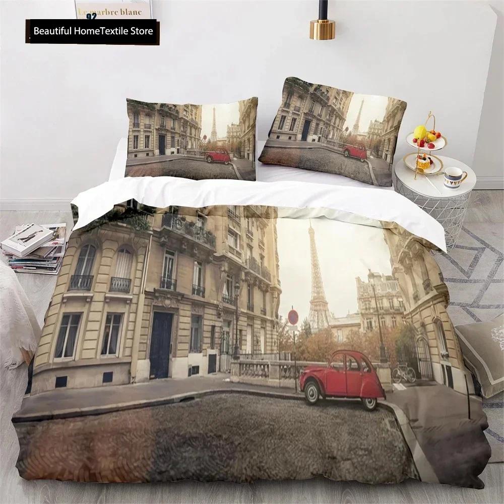 Comforter Luxury New 3D Print Eiffel Tower Lake Colourful Cloud Beautiful Landscape Bedding Set King Size Comforter