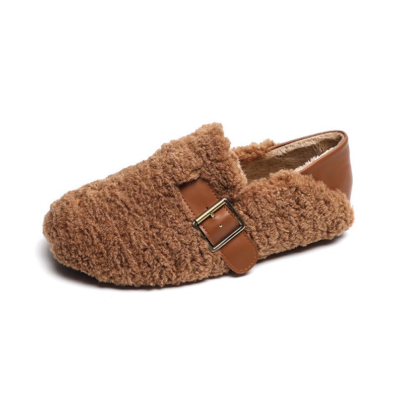 Mao Mao shoes women wear autumn and winter shoes lamb wool plush flat shoes