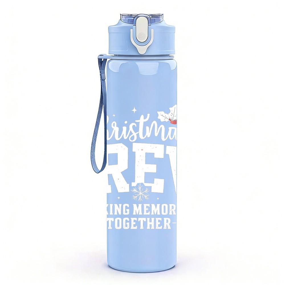 1PC Christmas Crew Faint Letter Art 750ml Color Plastic Sports Water Bottle Leakproof Flip Straw Lid Suitable for Sports Office Home Use