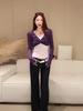 New Arrival Women's Sweet & Spicy Twisted Knot Slim Fit Color Block Stripe Two-Piece Look Long Sleeve Top