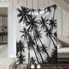 1Pc Black And White Coconut Palm Print Blanket, Polyester Fabric, Machine Washable, Suitable For Bedroom Living Room Decoration