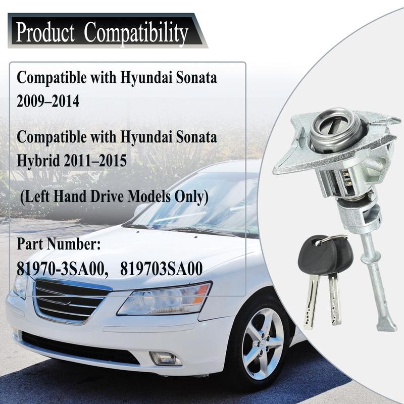 Front Left Door Lock Barrel Cylinder with 2 Keys for Hyundai Sonata 2009–2014 Sonata Hybrid 2011–2015 81970-3SA00 819703SA00