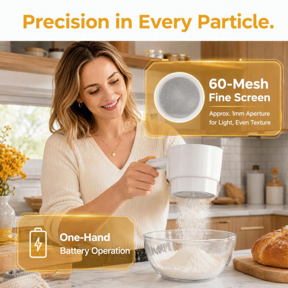 Battery Operated Flour Sifter Stainless Steel Inner Core Flour Strainer Sieve  Home Kitchen