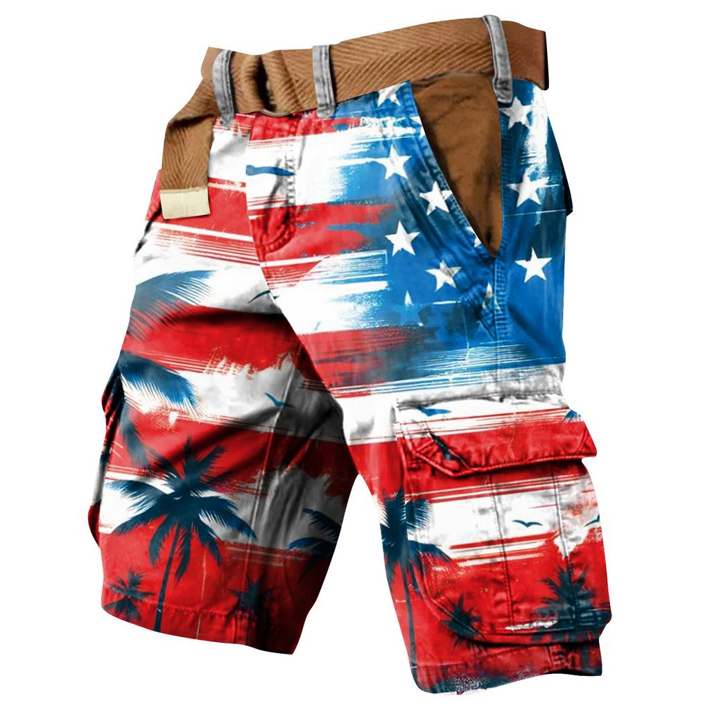 Men's Independence Day Printed Multi Pocket Workwear Shorts