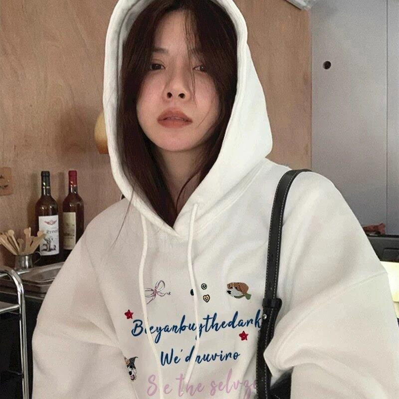 Pure Cotton Hooded Fleece Thickened Pure Cotton Sweater Women's Thin Loose E Retro Jacket