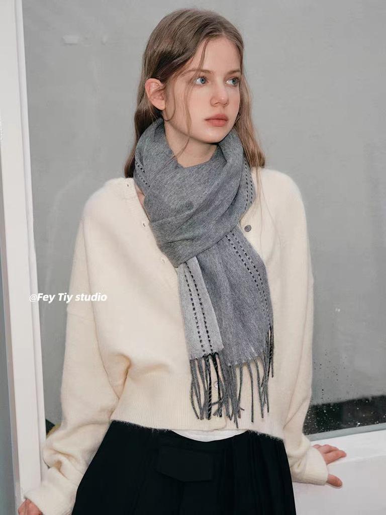 European And American High-Quality 100% Wool Scarf For Women Winter Double-Sided Border Design High-End Feel Versatile Large