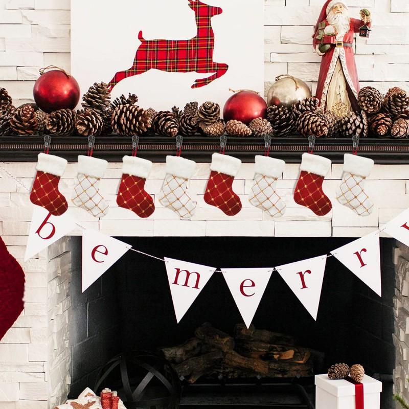 Gold Sequin Christmas Socks 1pc White Christmas Tree Hanging Decorations